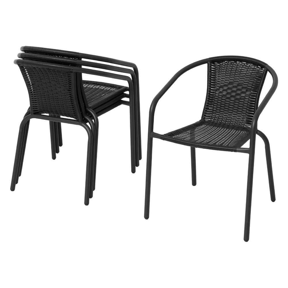 Josiah 4-Seater Steel Stackable Chairs Table Patio Furniture 5-Piece Outdoor Dining Set - Black