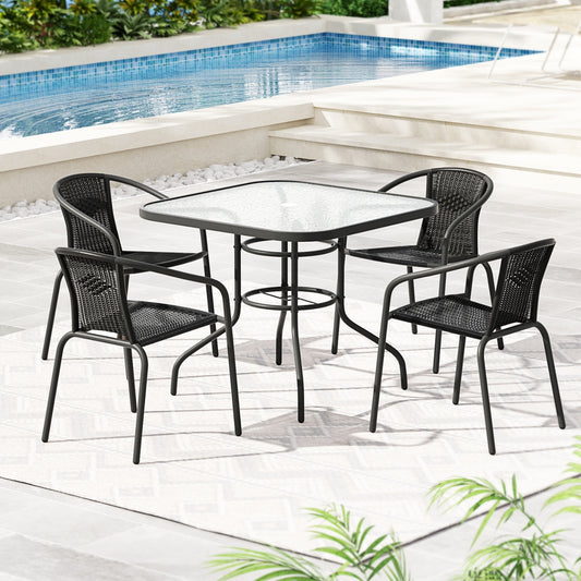 Josiah 4-Seater Steel Stackable Chairs Table Patio Furniture 5-Piece Outdoor Dining Set - Black