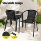 Josiah 4-Seater Steel Stackable Chairs Table Patio Furniture 5-Piece Outdoor Dining Set - Black