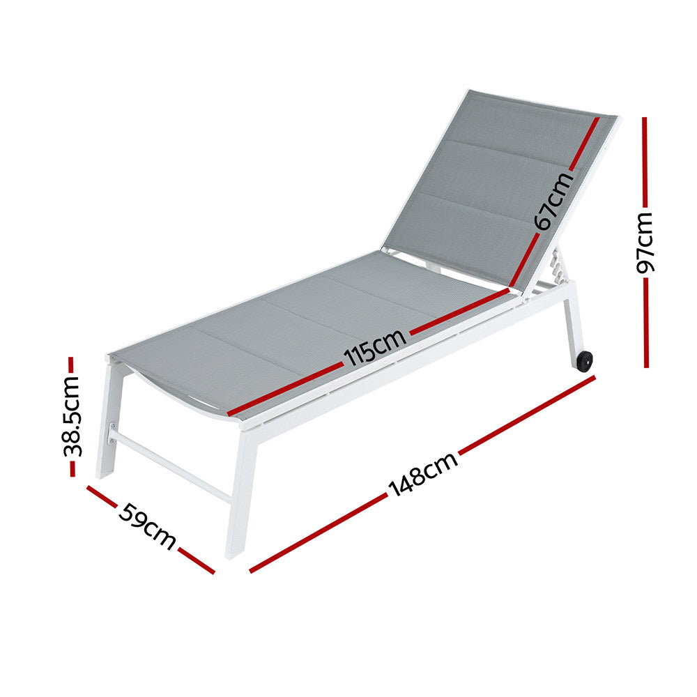 Romy Sun Lounger Chaise Lounge Wheels Patio Furniture Outdoor Setting - White