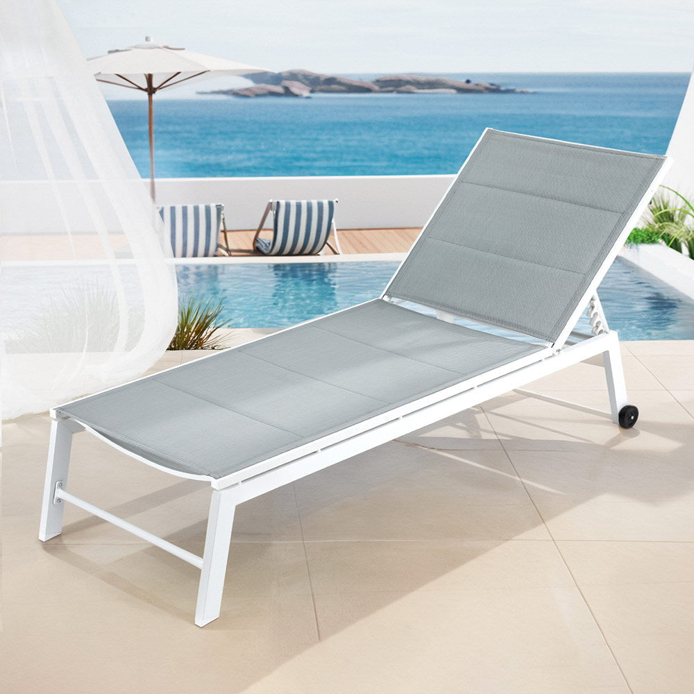 Romy Sun Lounger Chaise Lounge Wheels Patio Furniture Outdoor Setting - White