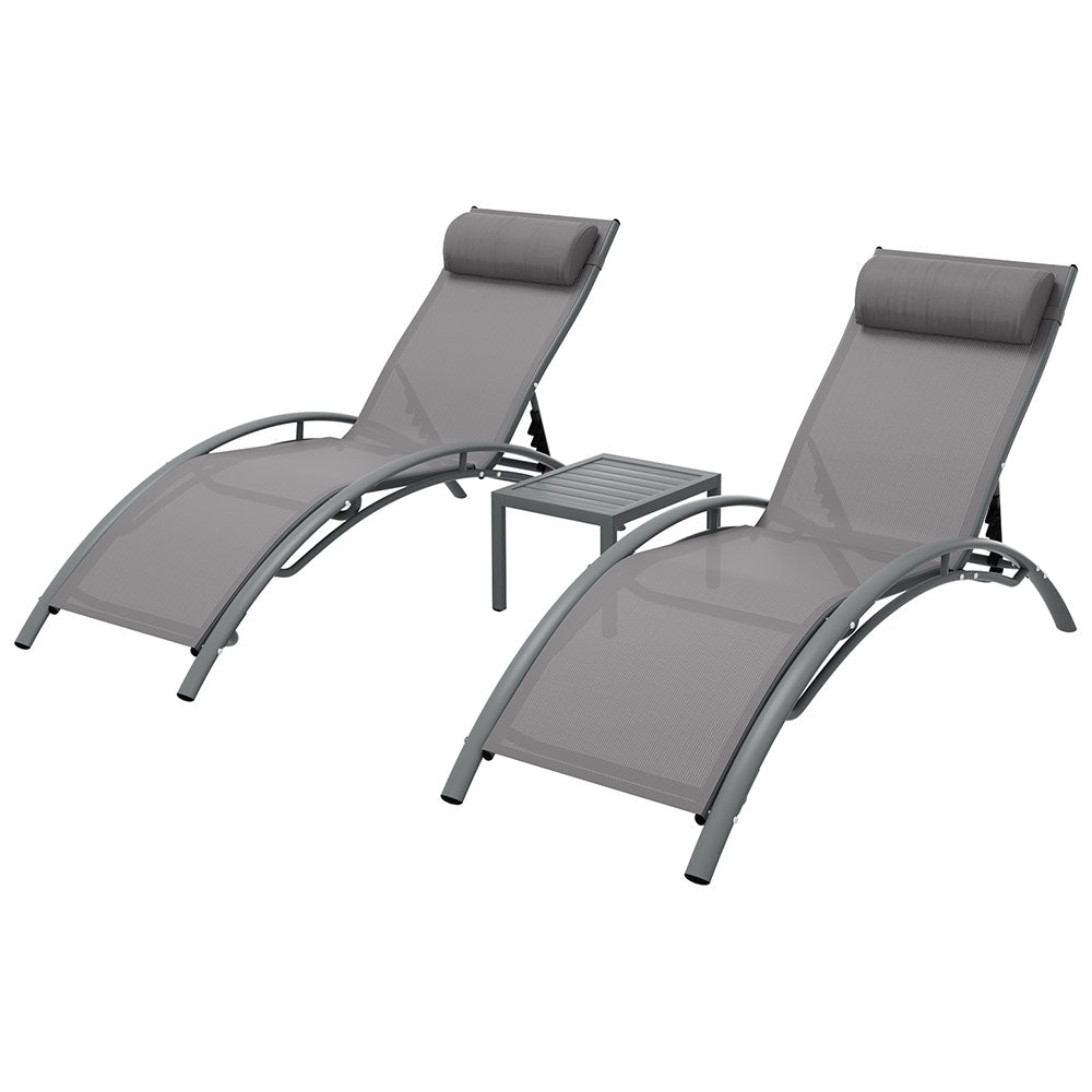 Graysen 3-Piece Sun Lounge Outdoor Lounger Steel Table Chairs Patio Furniture - Grey