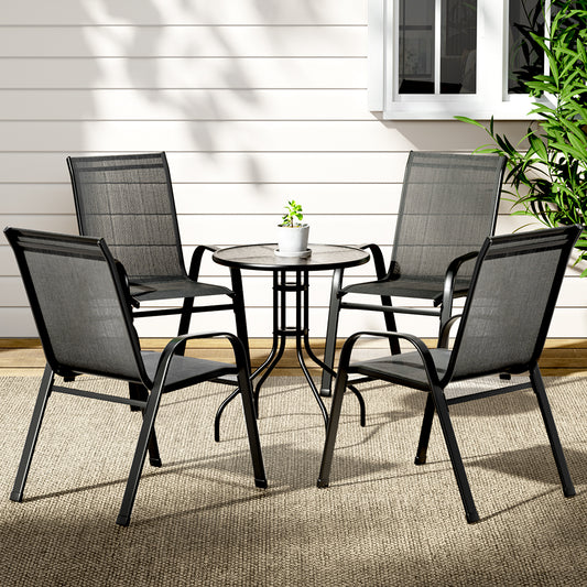 Tomos 4-Seater Table and chairs Stackable Bistro Set Patio Coffee 5-Piece Outdoor Furniture - Black