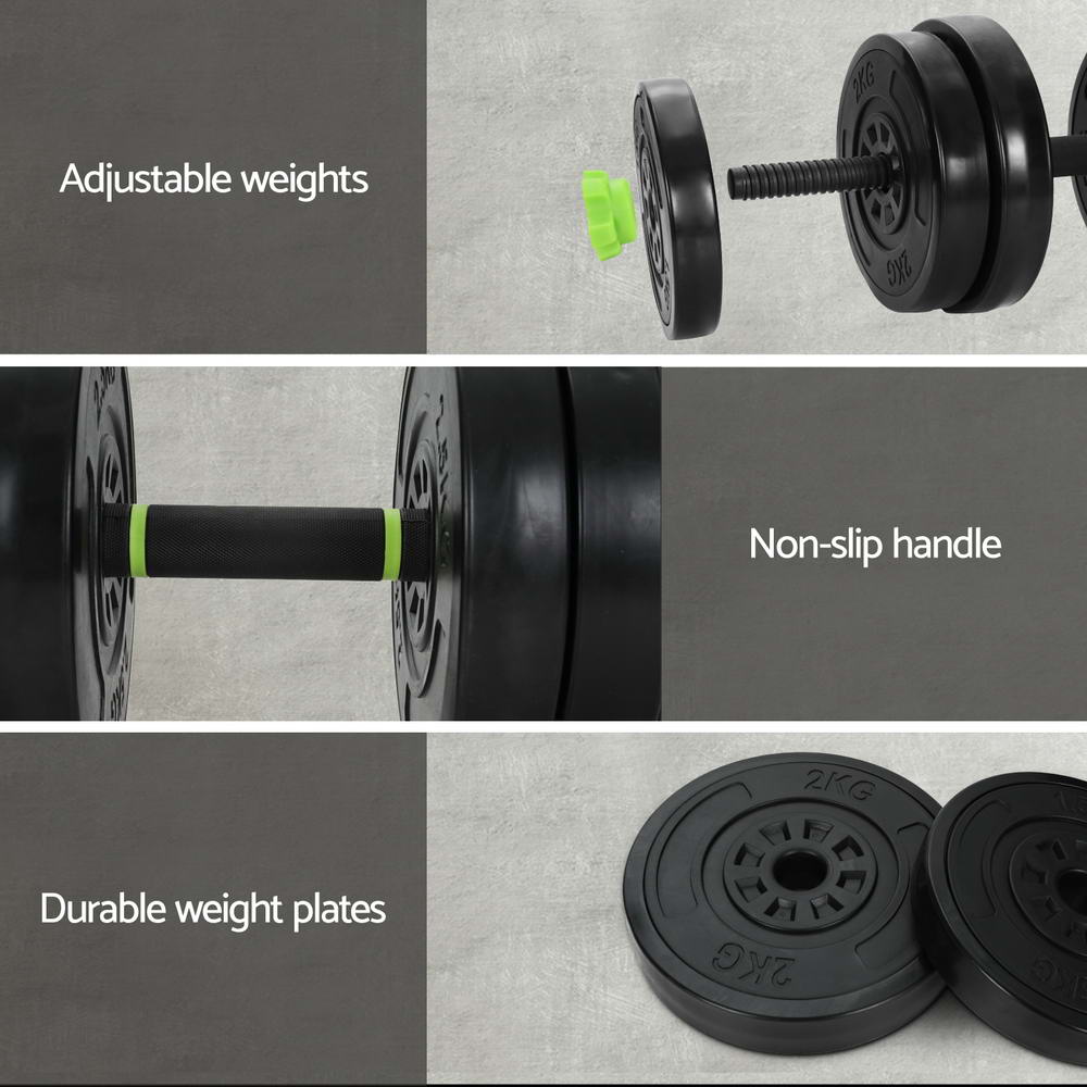 Everfit 25kg Adjustable Dumbbells Set Kettle Bell Weight Plates Barbells Gym