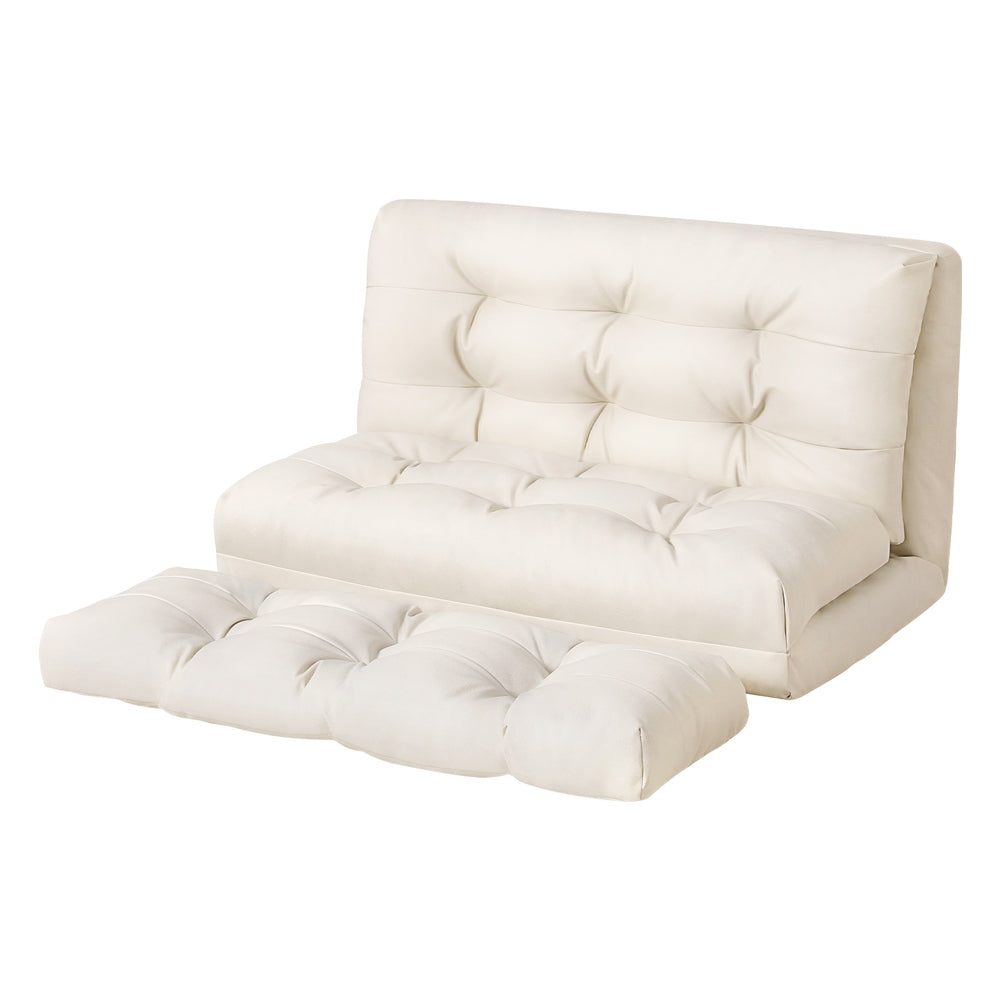 Micah 2-Seater Floor Lounge Sofa Bed Pillow Leather - White