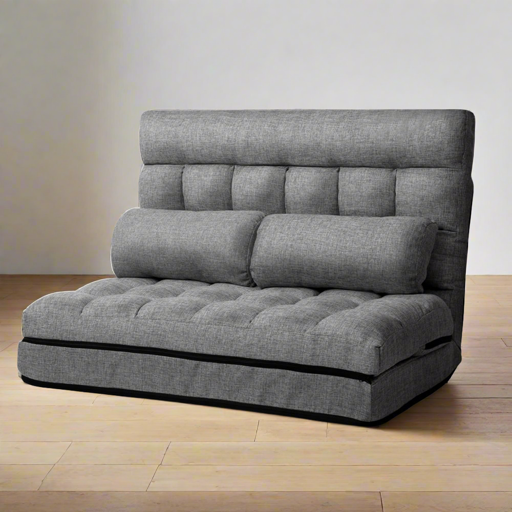 Merryn 2-Seater Fabric Folding Floor Sofa Bed Lounge - Grey