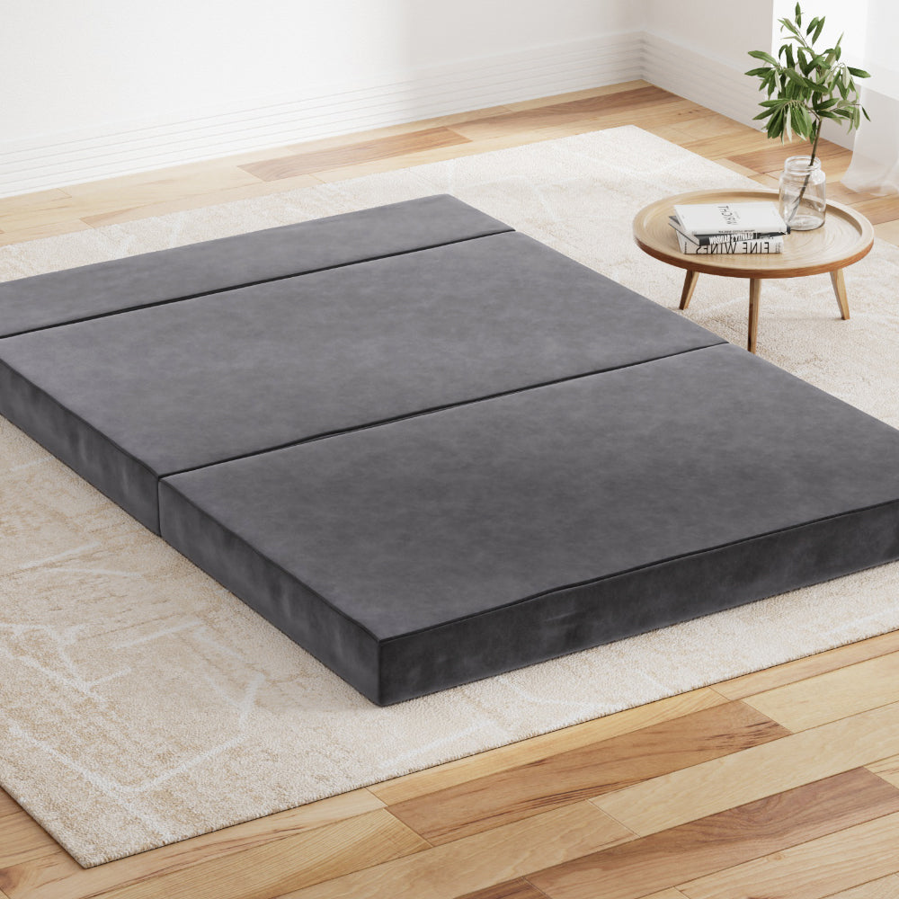 Penelope 12cm Double Size Folding Foam Mattress Portable Bed Mat Velvet Dark Grey - Double