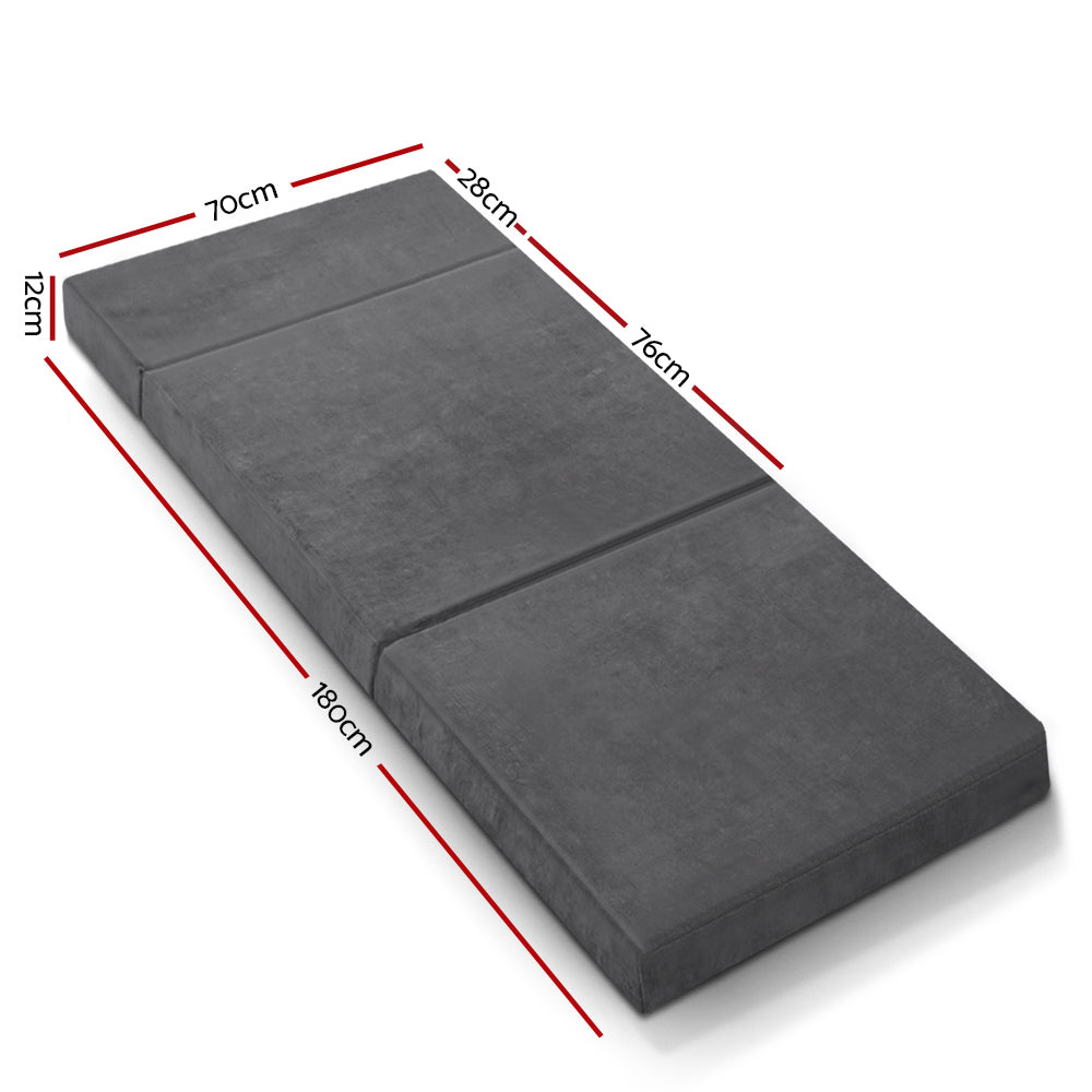 Penelope 12cm Folding Foam Portable Mattress Grey - Single