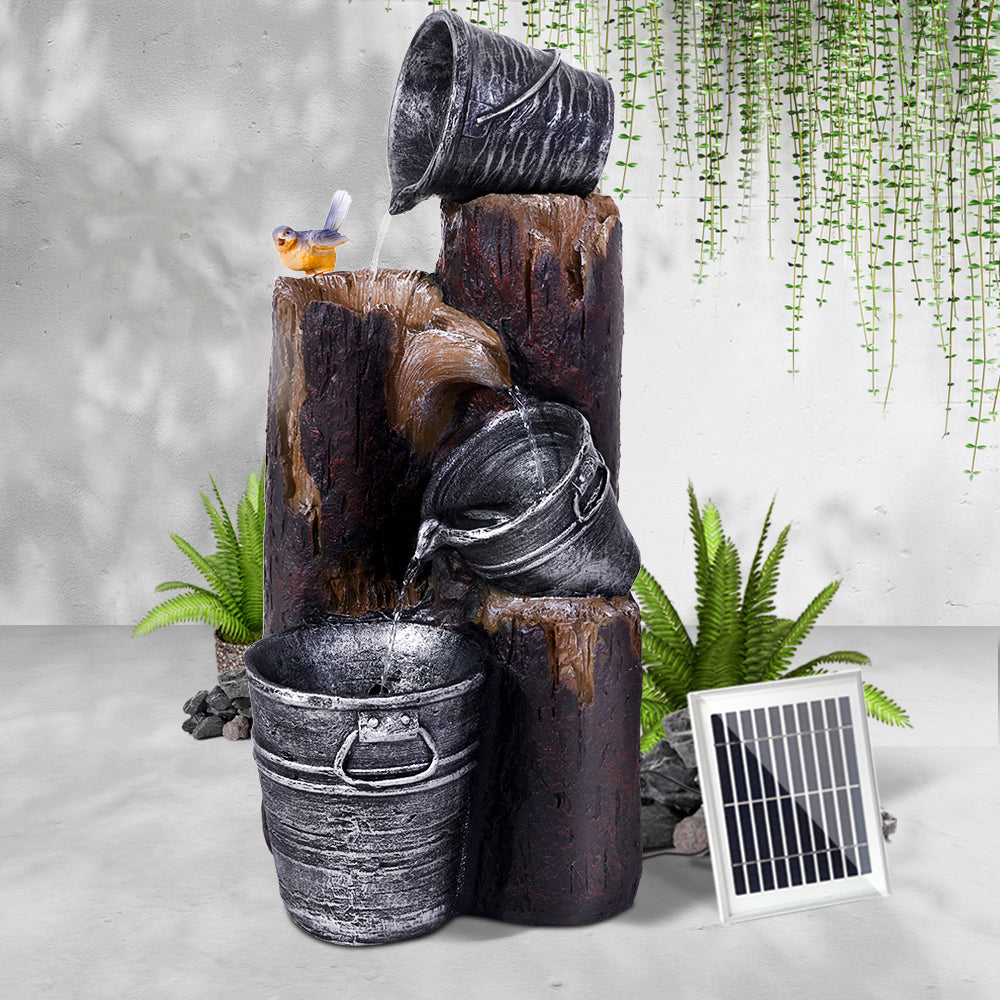 Solar Water Feature Cascading Fountain 3-Tier Bucket LED light Bird 76cm