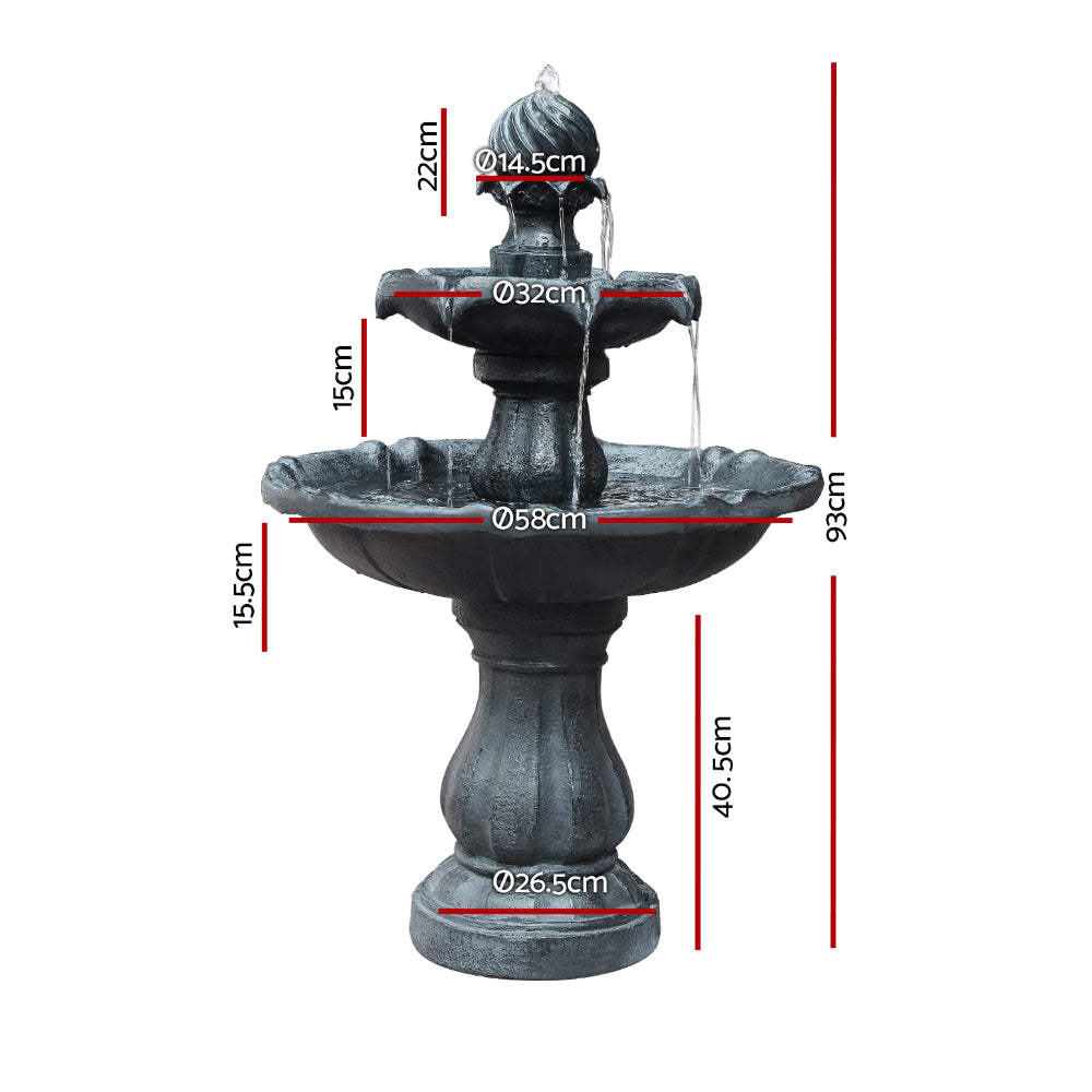 3 Tier Solar Powered Water Fountain - Black