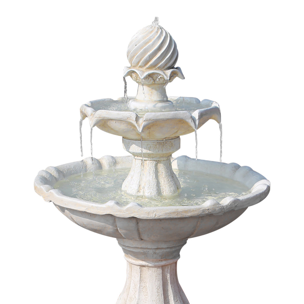 Solar Water Feature 3-Tier Fountain with Pump Kit Bird Bath 93cm - Ivory