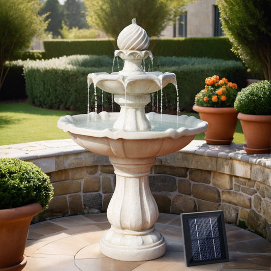 Solar Water Feature 3-Tier Fountain with Pump Kit Bird Bath 93cm - Ivory