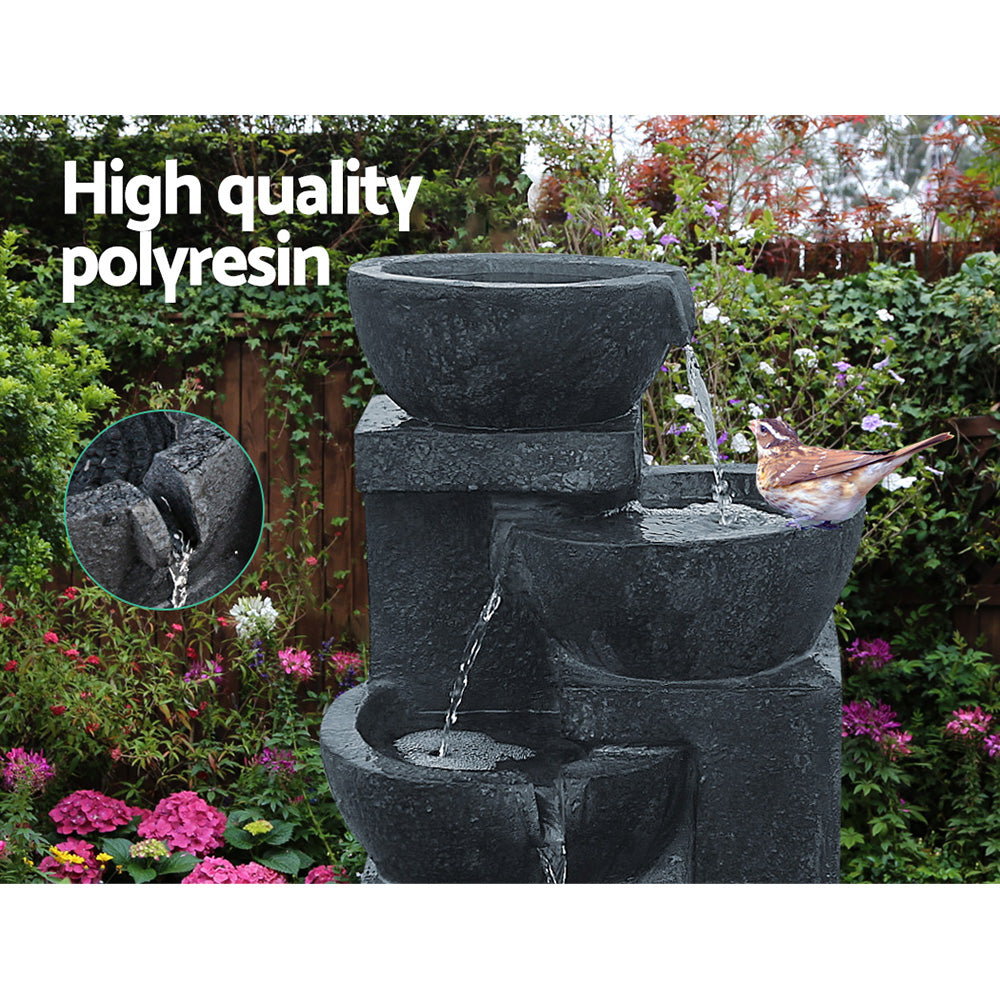 Solar Water Feature Cascading Fountain 4-Tier Bowl LED Lights 72cm - Blue