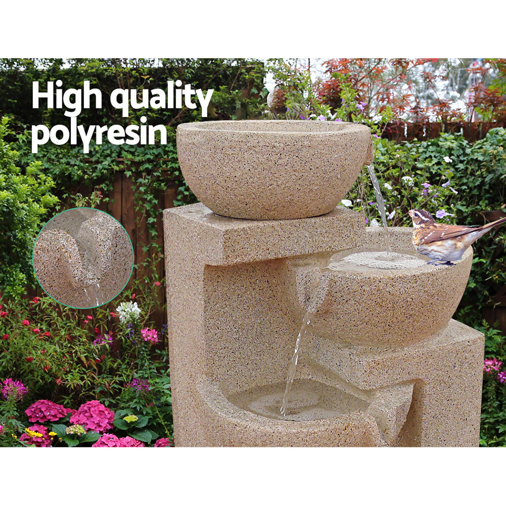 Solar Water Feature Cascading Fountain 4-Tier Bowl LED Lights 72cm - Sand