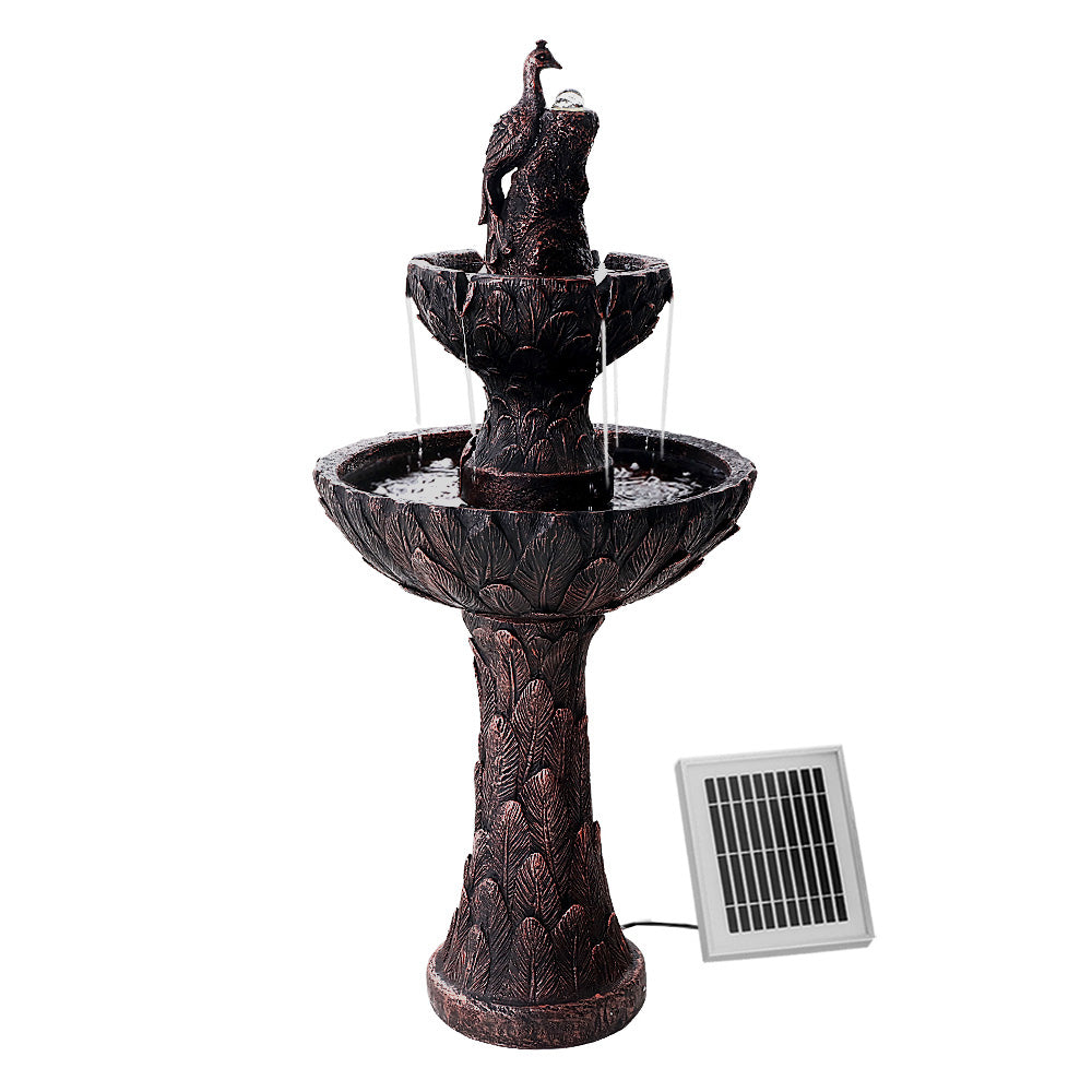 Water Solar Fountain Outdoor Bird Bath Peacock Cascading