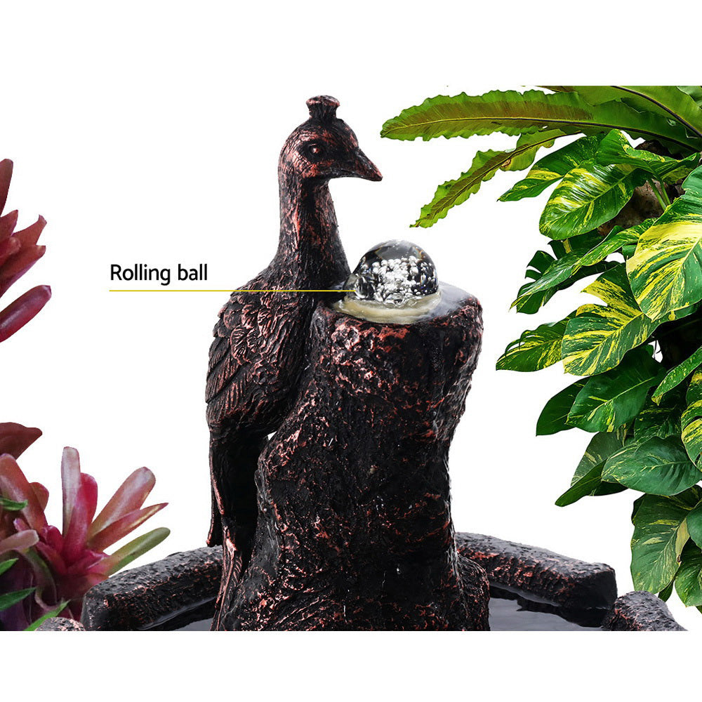 Water Solar Fountain Outdoor Bird Bath Peacock Cascading