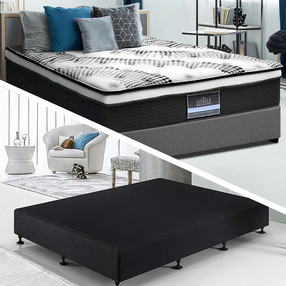 Frolic Ensemble Bed Base & Mattress Package with 32cm Mattress - Midnight Black King Single