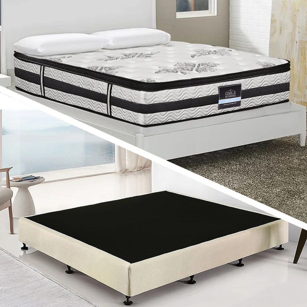 Frolic Ensemble Bed Base & Mattress Package with 34cm Mattress - Natural Sand King