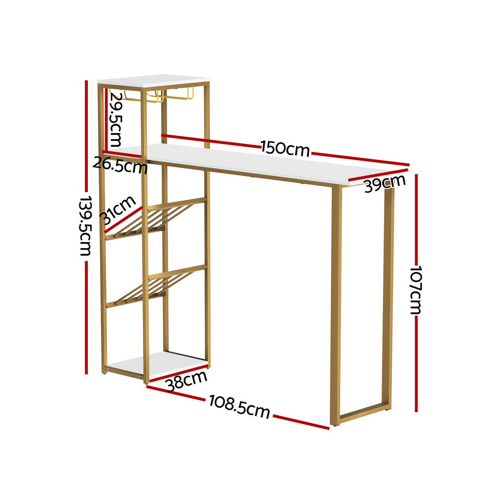 Bar Table Dining Storage Shelf Wine Rack Desk - Gold