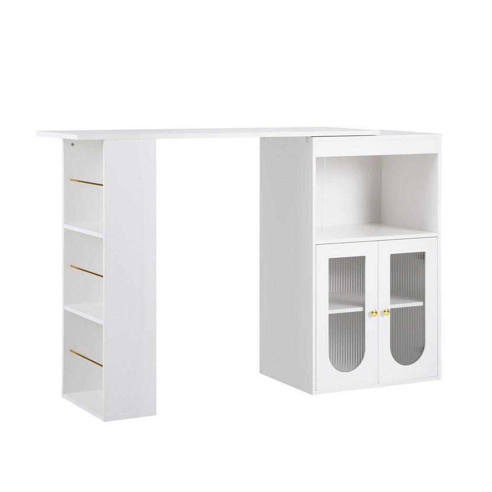 Bar Table Storage Cabinet Dining Wine Rack Desk Extendable - White