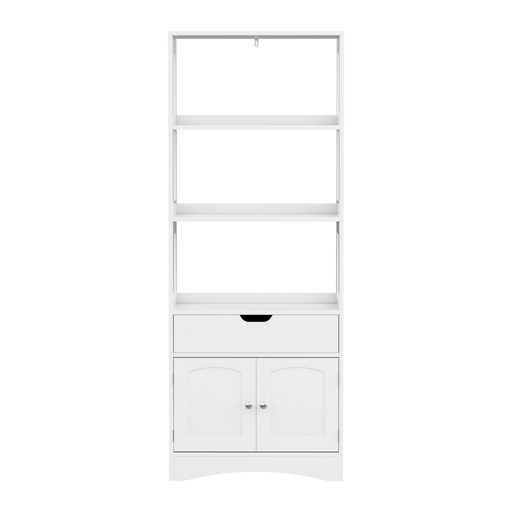 Bathroom Floor Storage Cabinet with 2 Drawers 3 Open Shelves 2 Doors - White