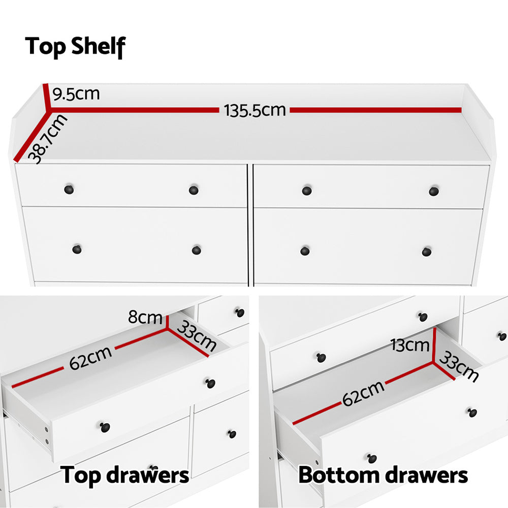 Artiss 6 Chest of Drawers - White