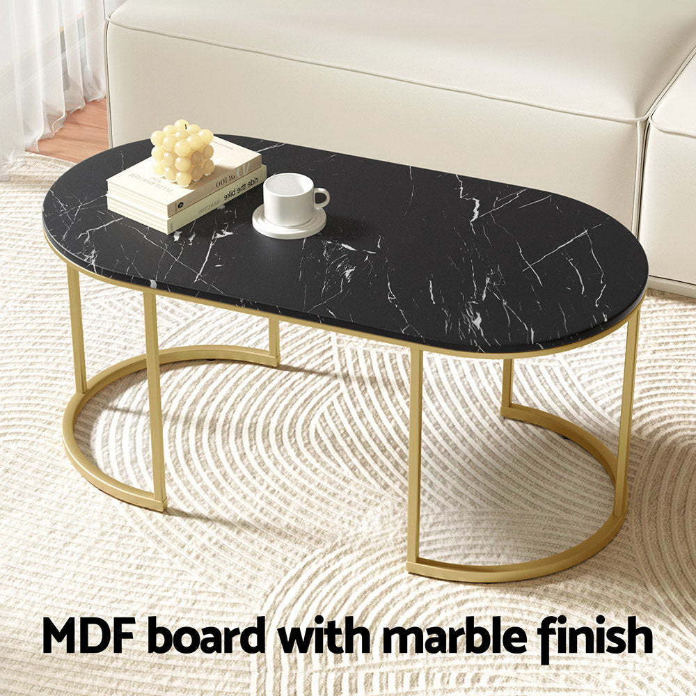 Ivena Coffee Table Marble Effect - Black