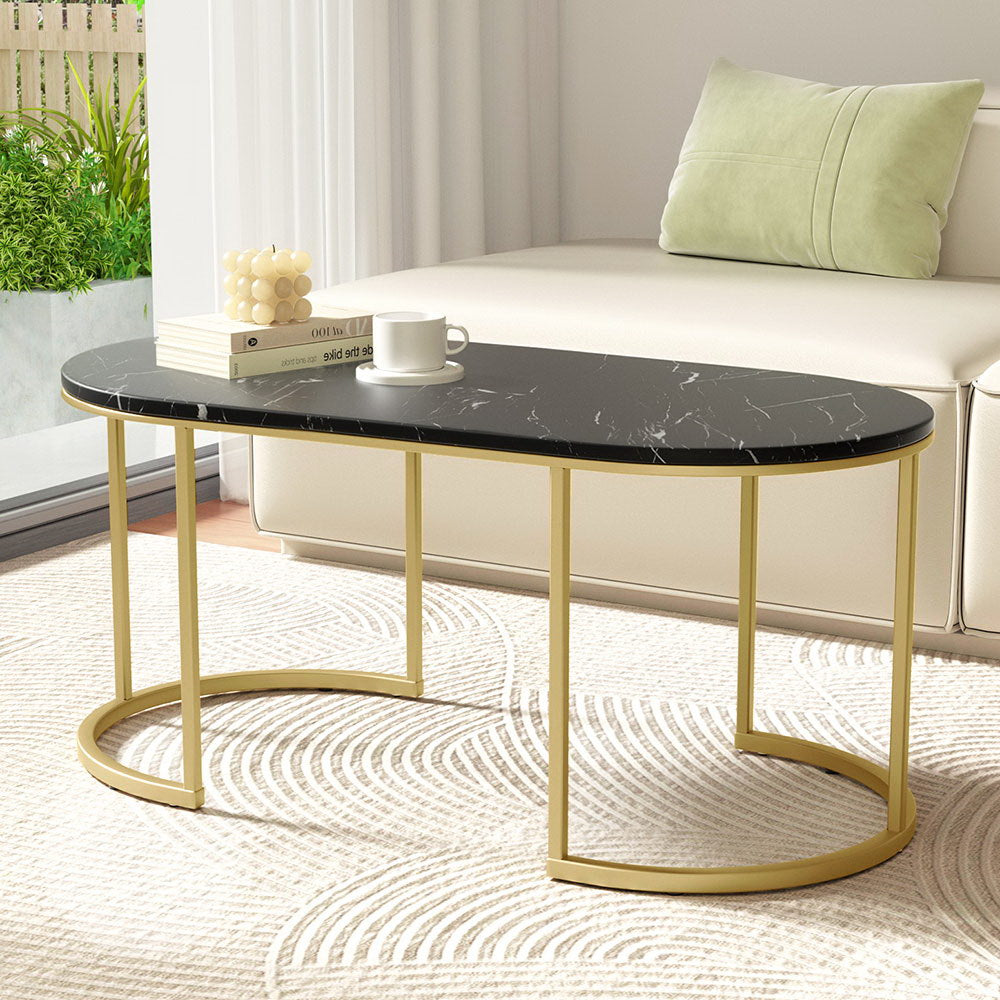 Ivena Coffee Table Marble Effect - Black