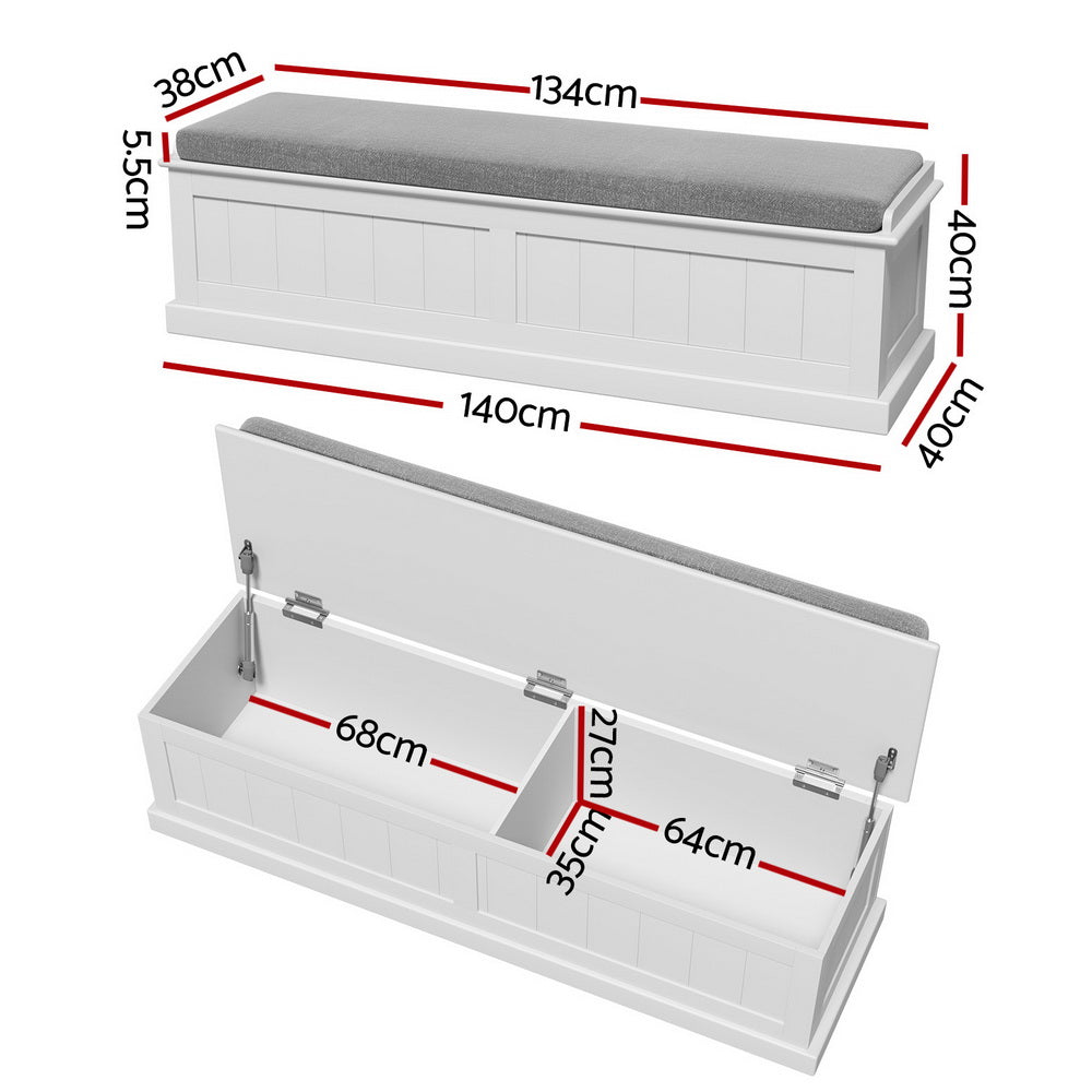 Storage Ottoman Blanket Box 140cm Fluted - White