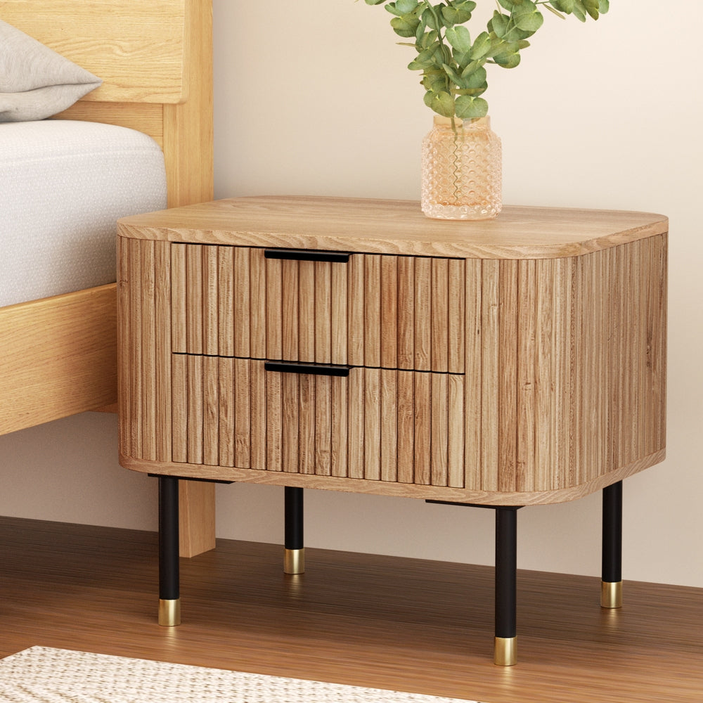 Vancouver Wooden Bedside Tables with 2 Drawers - Pine