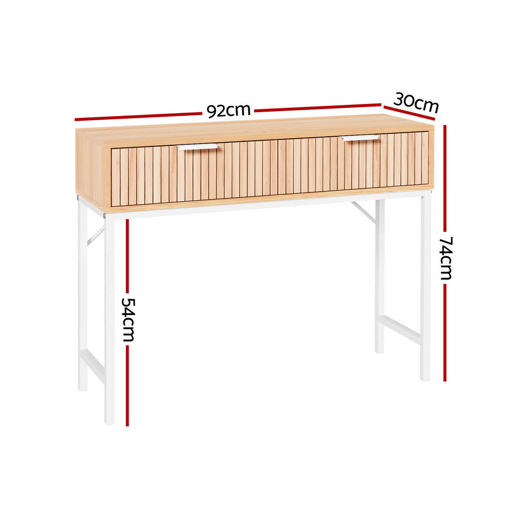 92cm Console Table 2 Drawers - Pine