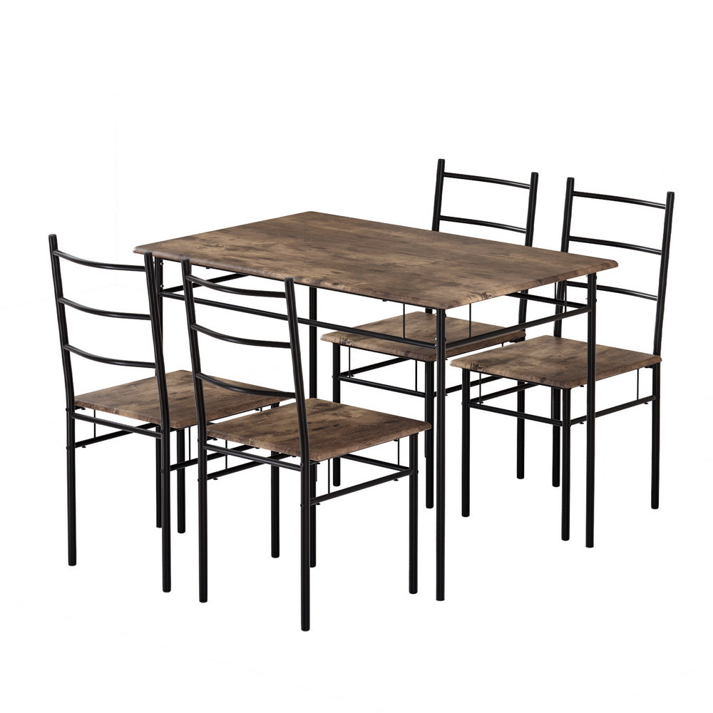 5-Piece Otell Walnut Dining Table & Chair Set Industrial Wooden Metal Desk