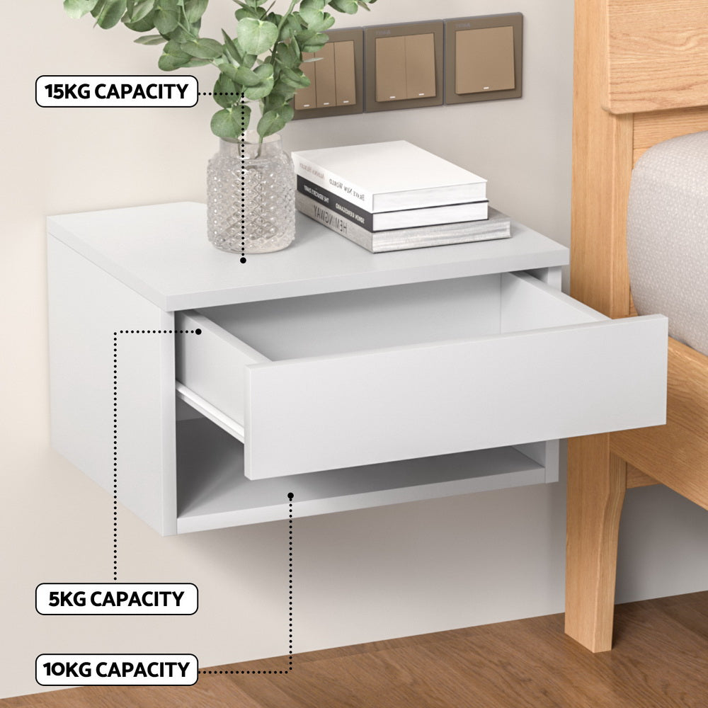 Ontario Wooden Bedside Tables Floating Nightstand - White