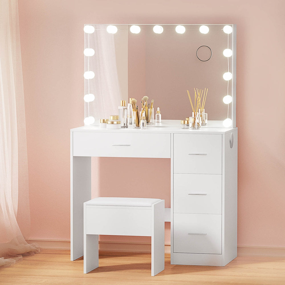 Dressing Table Set Stool 15 Led Bulbs - White