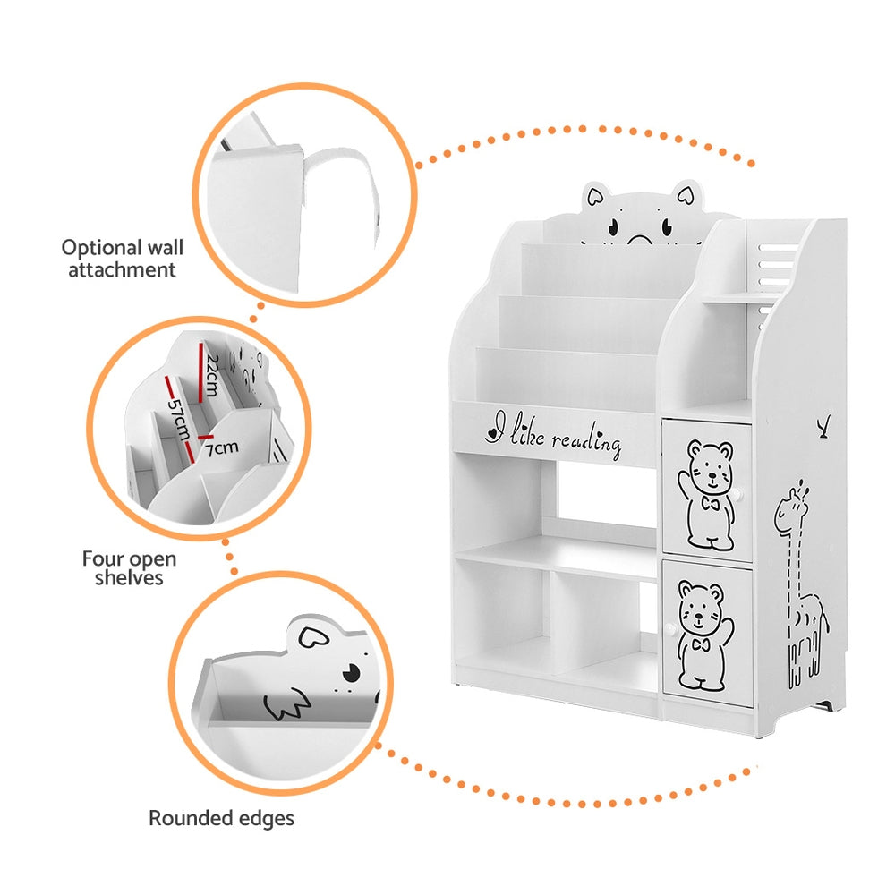 4 Tiers Kids Bookshelf Storage Children Bookcase Toy Organiser Display