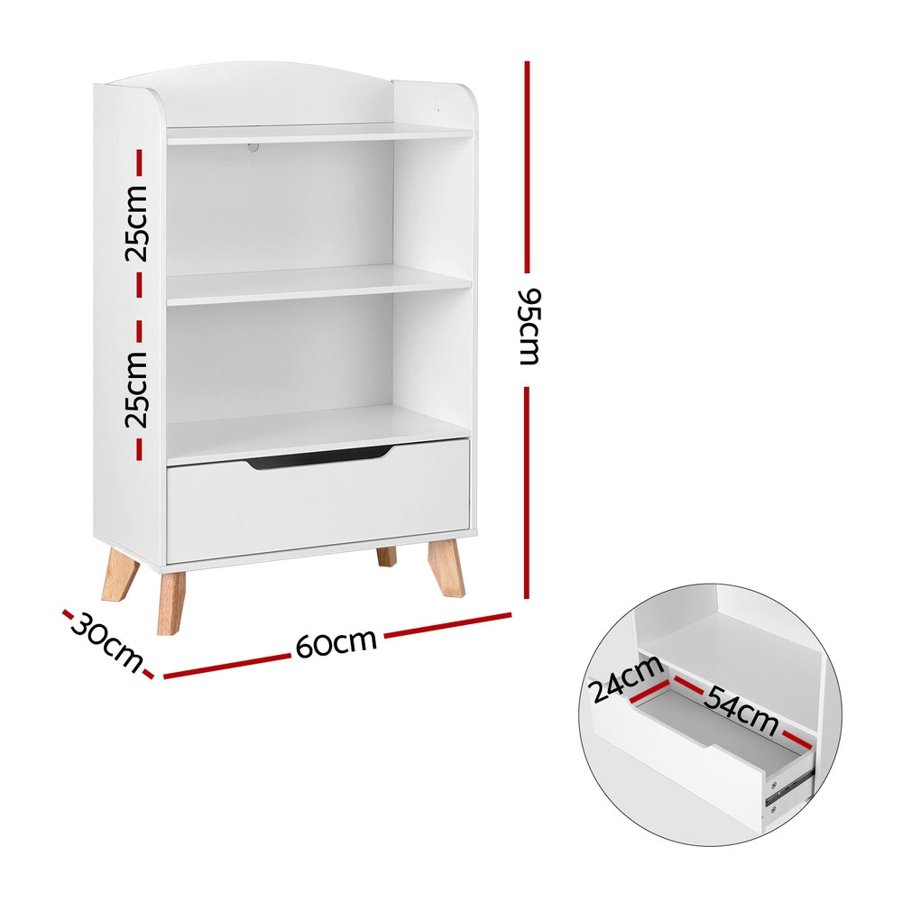 Kids Bookshelf 3-Tier Storage Children Bookcase Toys Organiser Drawer - White