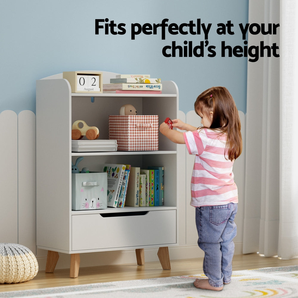 Kids Bookshelf 3-Tier Storage Children Bookcase Toys Organiser Drawer - White