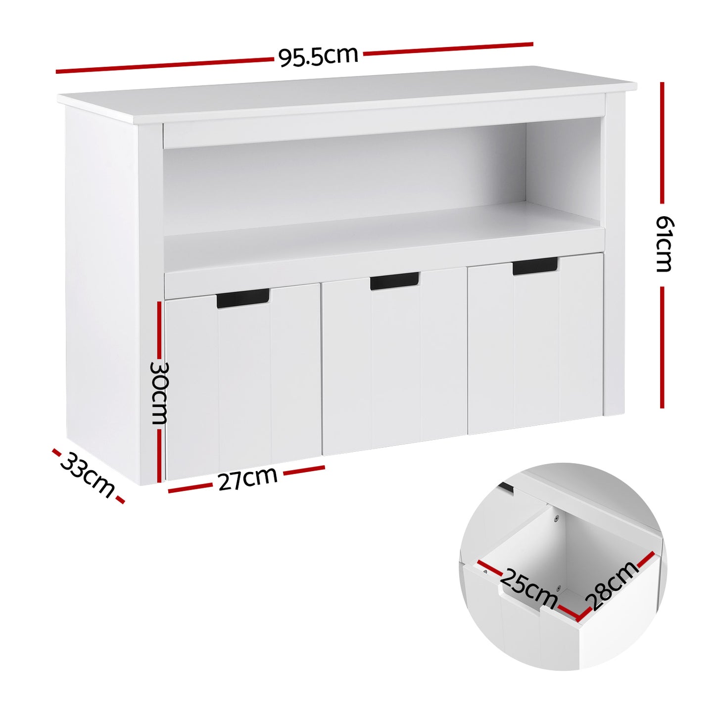 Kids Bookshelf 3 Drawers Storage Children Bookcase Toy Organiser Display - White