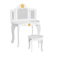 Kids Dressing Table Vanity Makeup Chair Set Wooden 3 Mirror Drawer - White