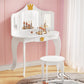 Kids Dressing Table Vanity Makeup Chair Set Wooden 3 Mirror Drawer - White