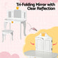 Kids Dressing Table Vanity Makeup Chair Set Wooden 3 Mirror Drawer - White