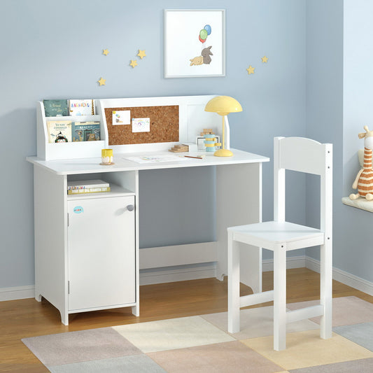 Pebie 2-Piece Kids Table & Chairs Set Children Study Play Toys Desk with Cabinet Storage - White