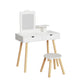 Kids Dressing Table Vanity Makeup Chair Set with Mirror Drawers Wooden Legs - Pink