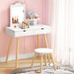 Kids Dressing Table Vanity Makeup Chair Set with Mirror Drawers Wooden Legs - Pink