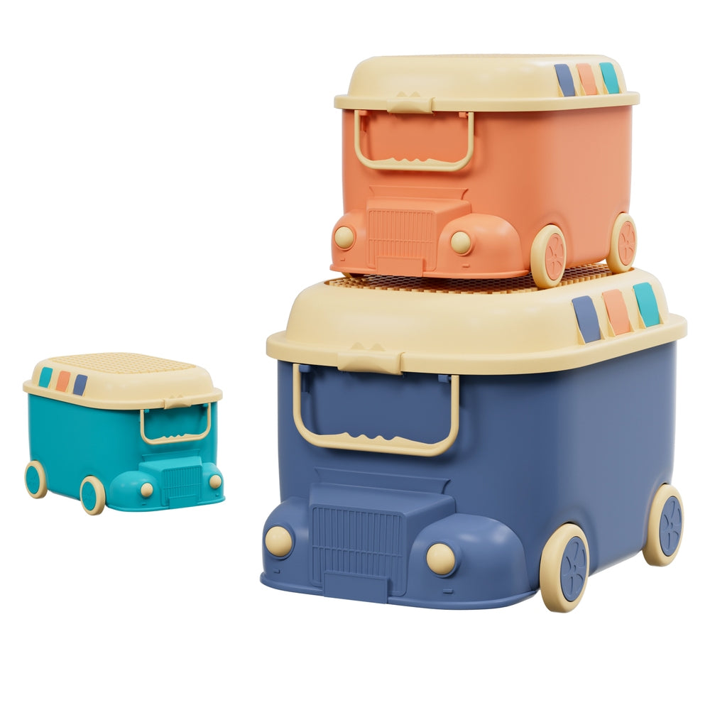 Set of 3 Toy Storage Box Cute Car Toy Container Kids Toys Organiser Snack Boxes