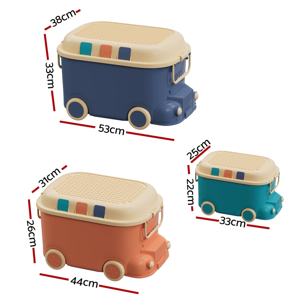 Set of 3 Toy Storage Box Cute Car Toy Container Kids Toys Organiser Snack Boxes