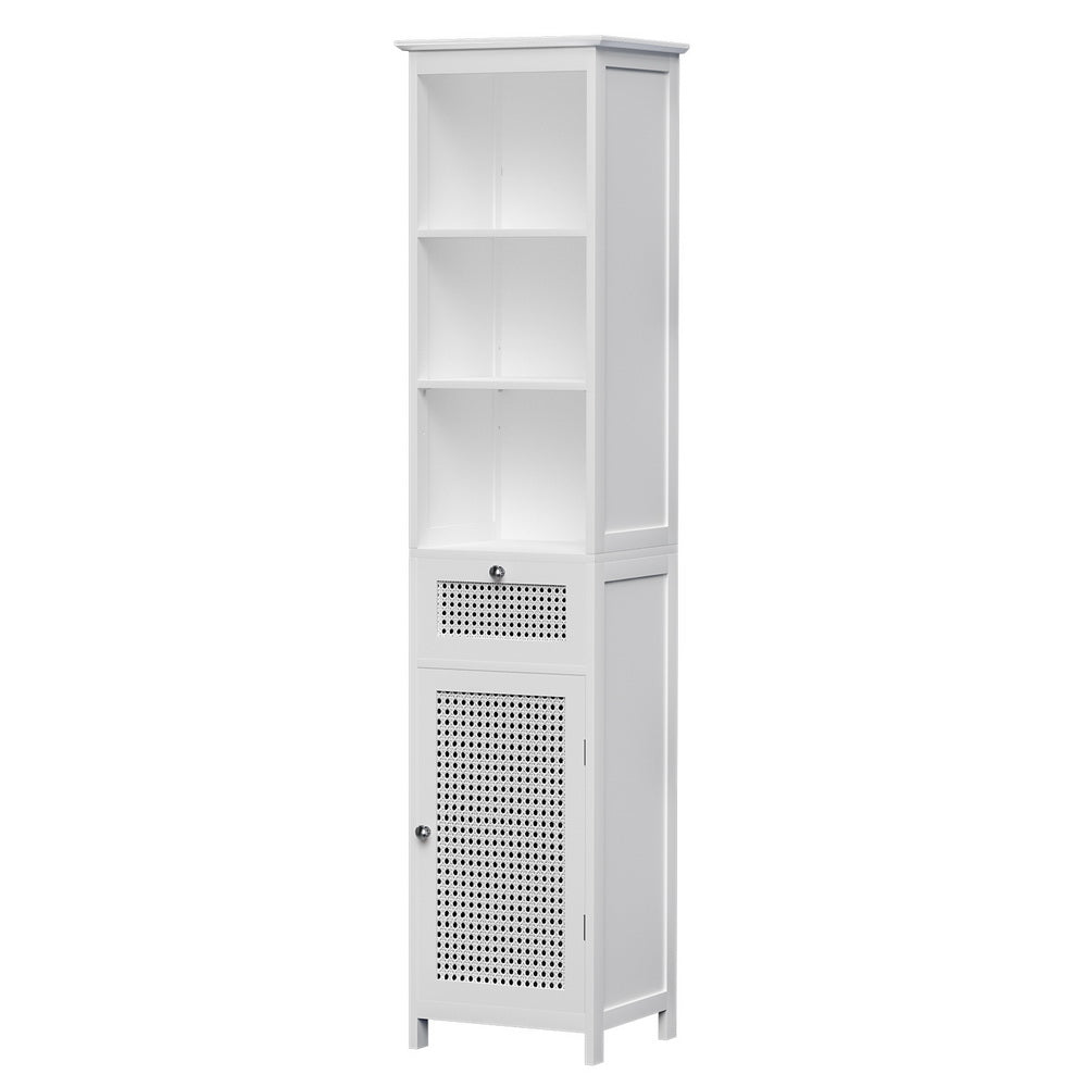 Bathroom Cabinet Storage 161cm White Rattan Tallboy Toilet Cupboard