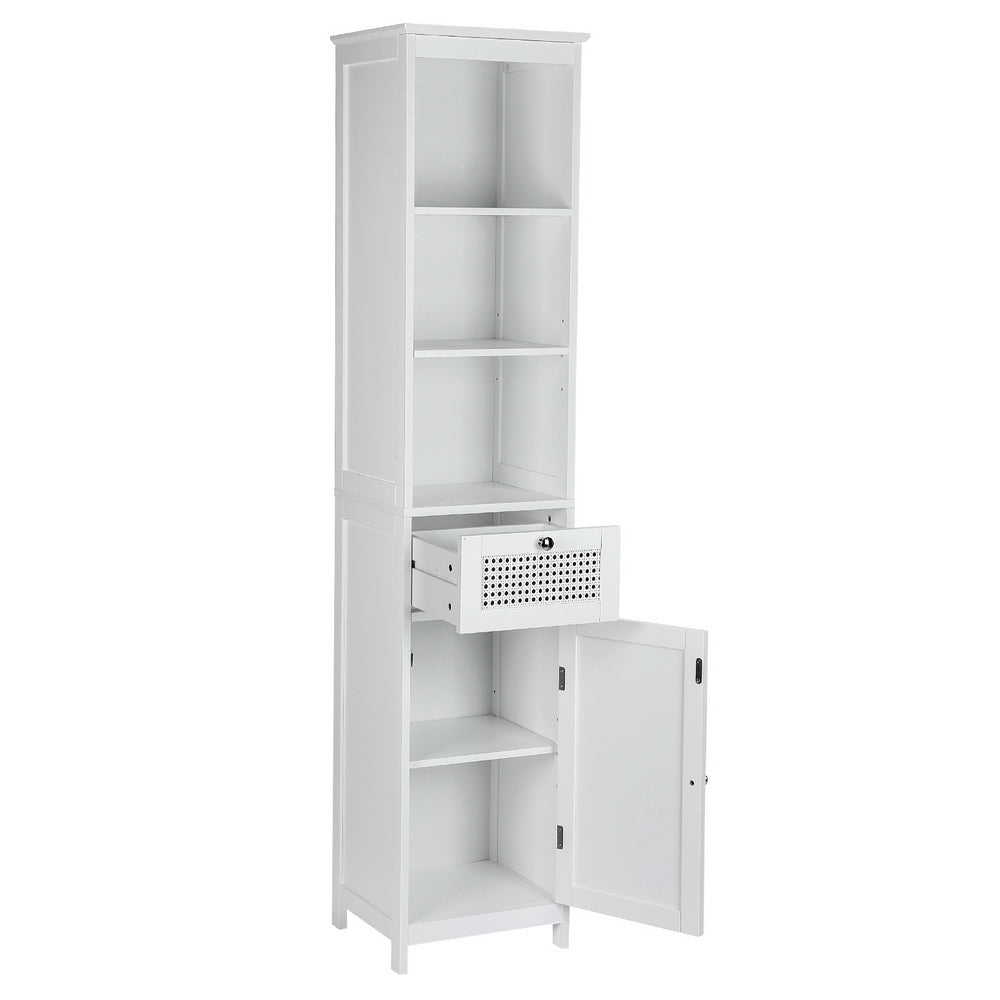 Bathroom Cabinet Storage 161cm White Rattan Tallboy Toilet Cupboard