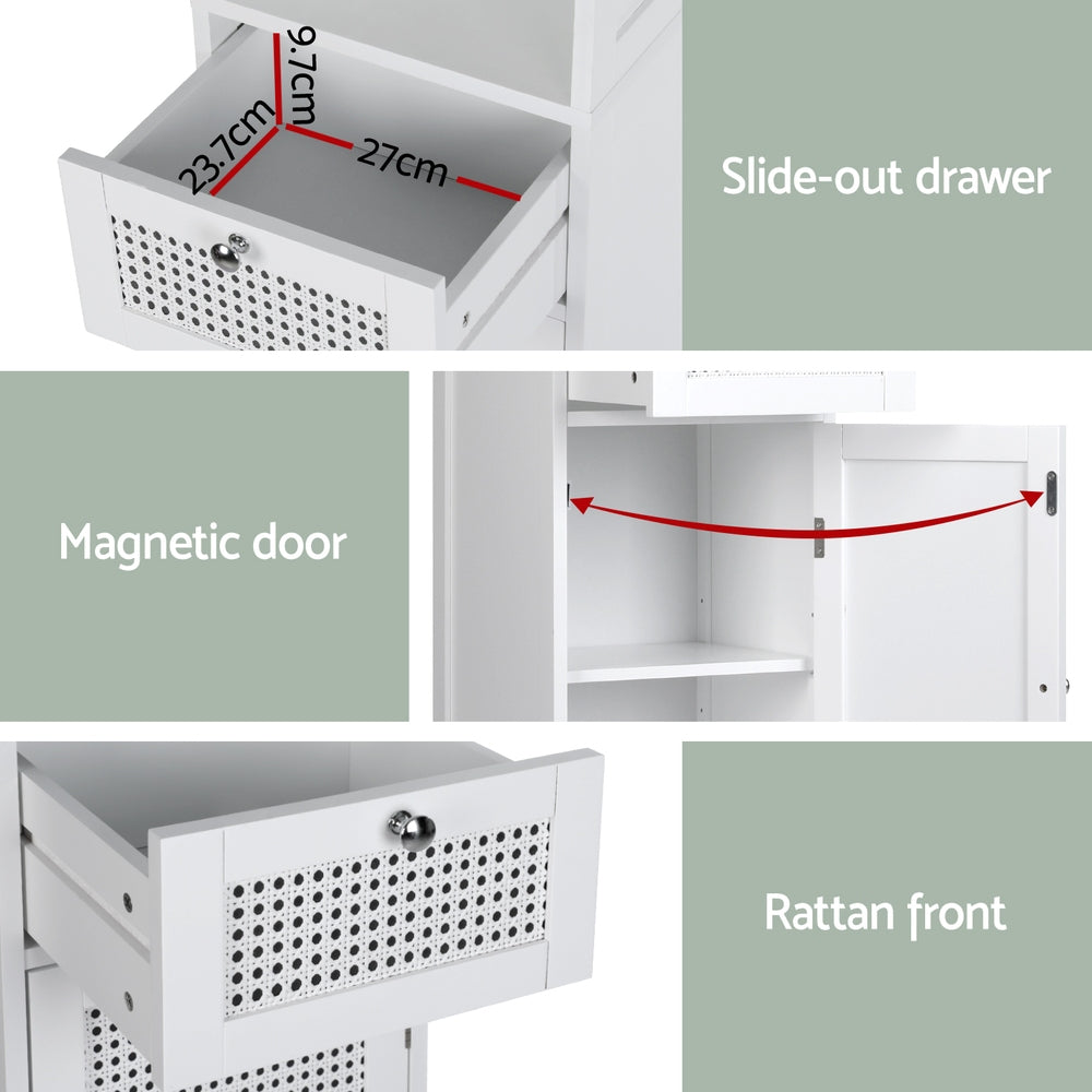 Bathroom Cabinet Storage 161cm White Rattan Tallboy Toilet Cupboard