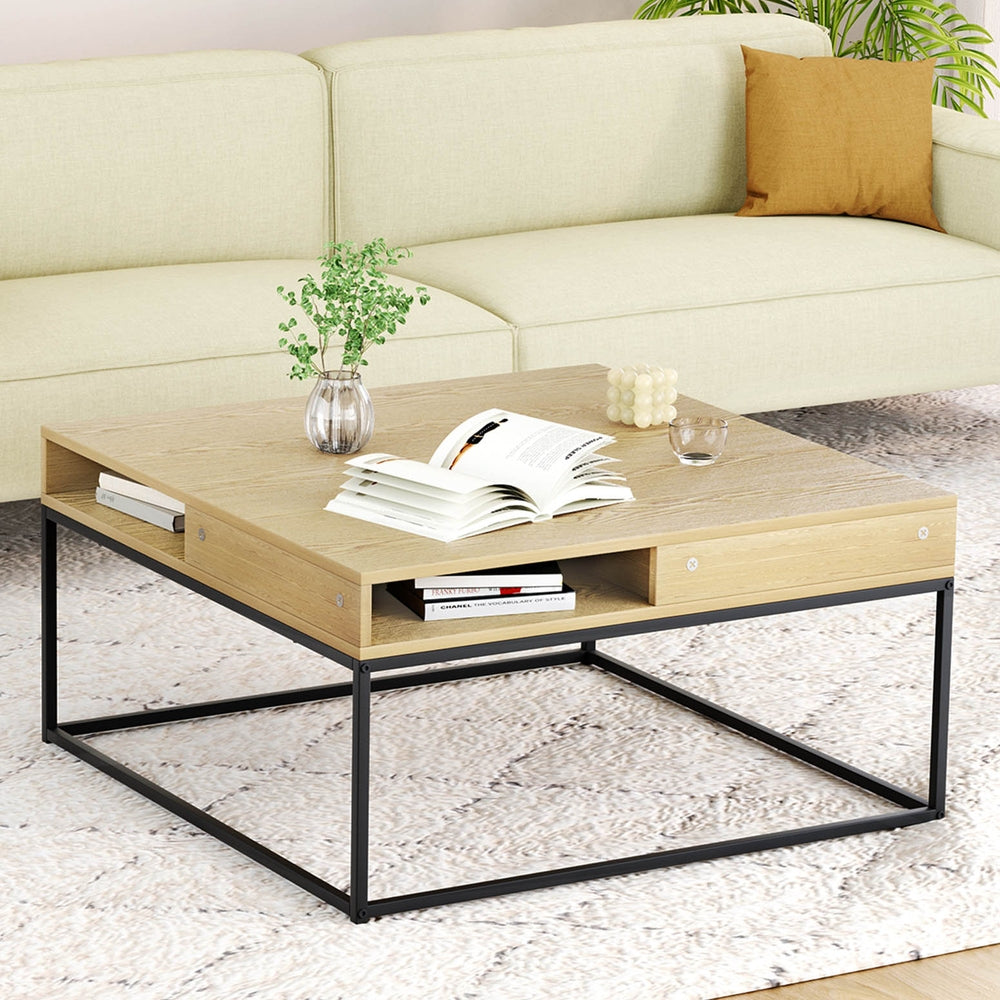 Idalion Coffee Table Storage Shelf Metal Frame - Pine